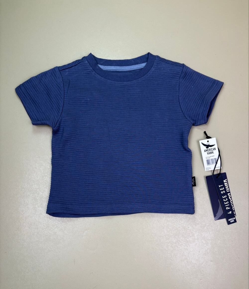 American Hawk Baby Boy 18M Blue 4 Piece Set Short Sleeve Shirt NWT